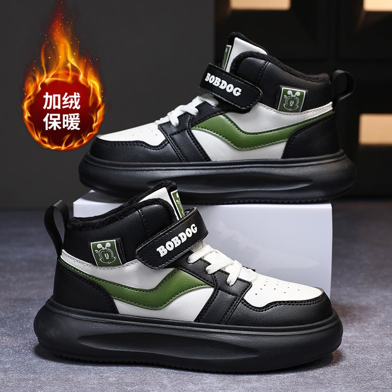 Babu Bean Women'S Shoes 2024 Winter New Leather Cold-Proof Warm Fleece-Lined Two-Cotton Shoes High-Top Board Shoes For Boys And Girls - Image 5
