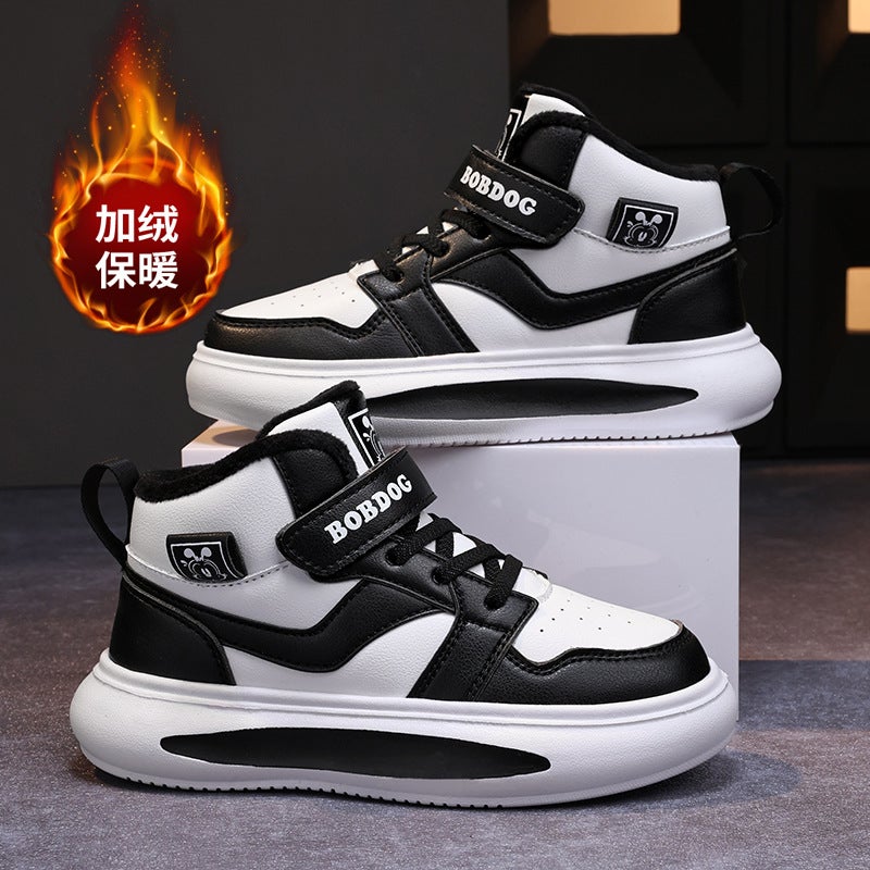 Babu Bean Women'S Shoes 2024 Winter New Leather Cold-Proof Warm Fleece-Lined Two-Cotton Shoes High-Top Board Shoes For Boys And Girls - Image 4