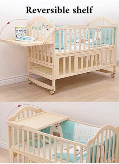 Bukela Multifunctional Baby Crib, 6 in 1 Bassinet Bedside Sleeper for Baby, Solid Wood Paintless Cradle Baby Bed with mosquito net, Extended Baby Bed  - Image 2