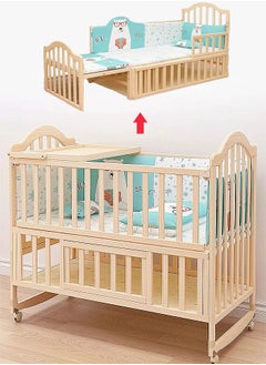 Bukela Multifunctional Baby Crib, 6 in 1 Bassinet Bedside Sleeper for Baby, Solid Wood Paintless Cradle Baby Bed with mosquito net, Extended Baby Bed  - Image 1