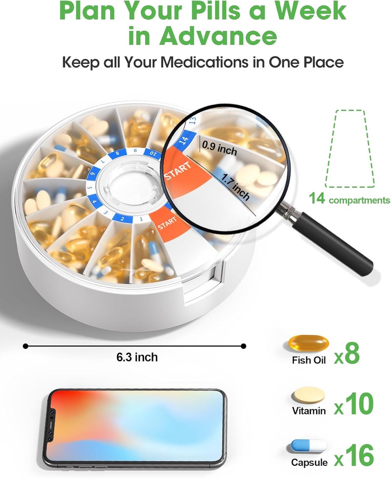 Daviky Pill Dispenser with 14 Large Compartments for Hanging or Standing Use, Weekly (14 Day) Pill Organizer 2 Times a Day, Daily Pill Box Organizer Dispense Vitamin/Supplement for Elderly/Dementia - Image 2