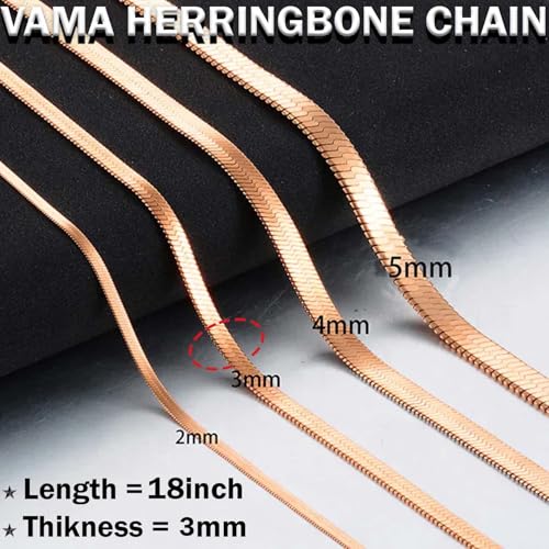 VAMA FASHIONS Classic Simple Stainless Steel Rose Gold Flat Snake Herringbone Neck Necklace Chains for Girls & Women - 18 Inches - 3mm Thickness - Image 4