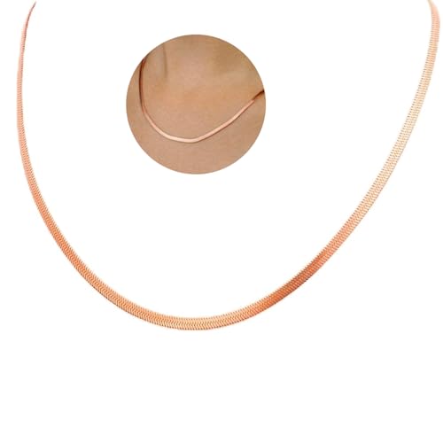 VAMA FASHIONS Classic Simple Stainless Steel Rose Gold Flat Snake Herringbone Neck Necklace Chains for Girls & Women - 18 Inches - 3mm Thickness - Image 1