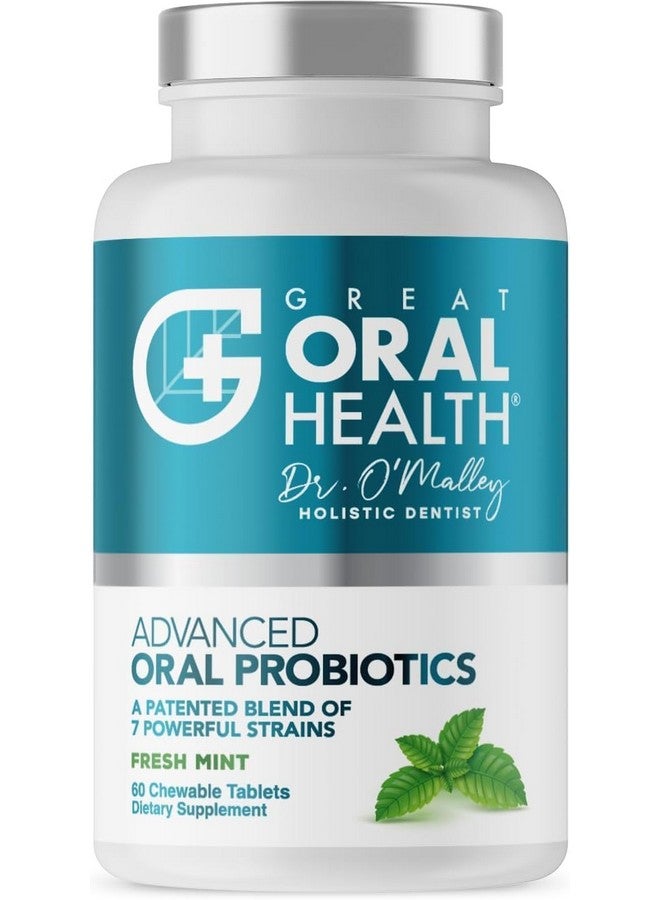 Great Oral Health Oral Probiotics for Mouth Bad Breath Treatment for Adults; Dentist Formulated Dental Probiotics for Teeth and Gums Health & Chronic Halitosis with BLIS K12 M18, 60 Chewable Oral Health Tablets Mint - Image 1