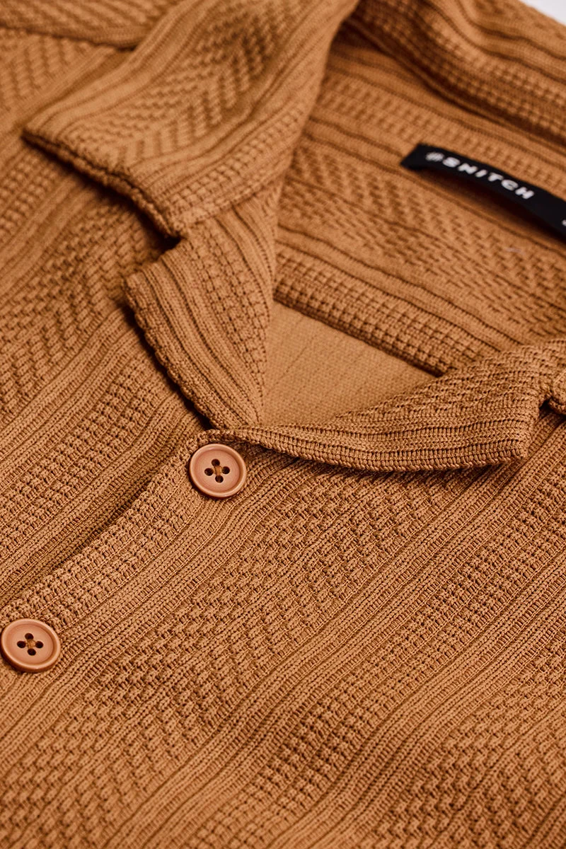 سنيتش Tan Textured Half Sleeve Boxy Casual Shirt