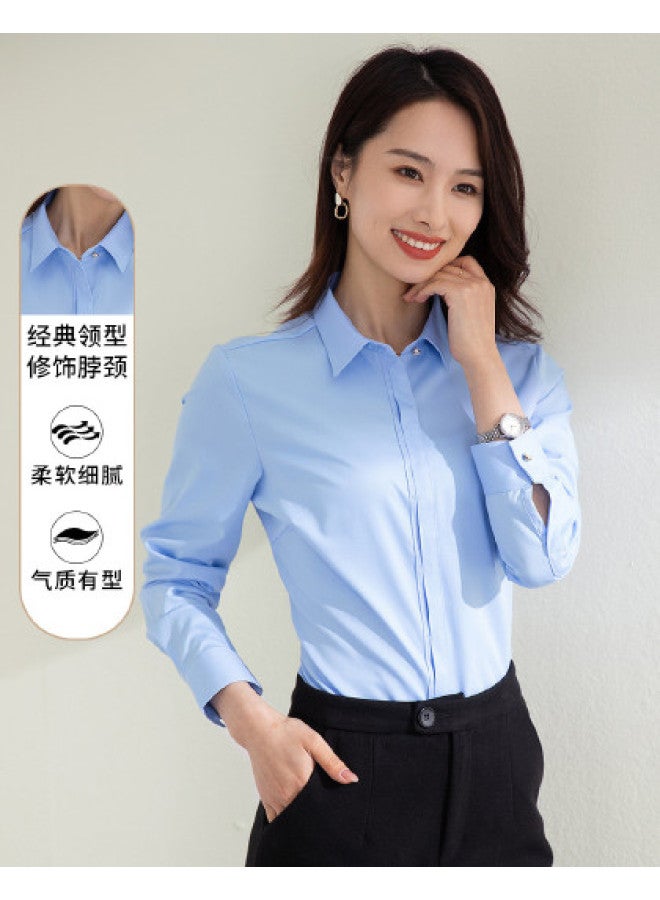 ROMON Women'S Shirt Solid Color Versatile Business Commuting Ol Three-Proof Long Sleeve Blouse - Image 1