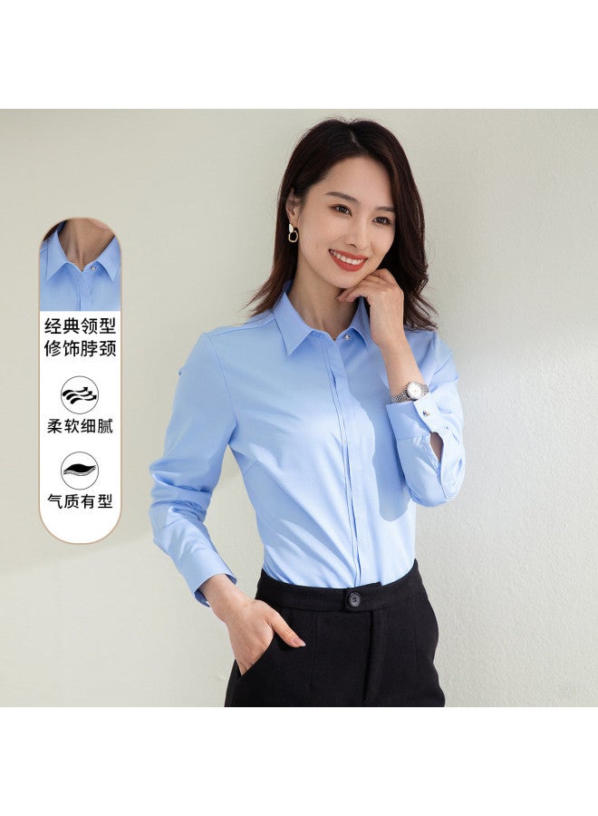 ROMON Women'S Shirt Solid Color Versatile Business Commuting Ol Three-Proof Long Sleeve Blouse - Image 2