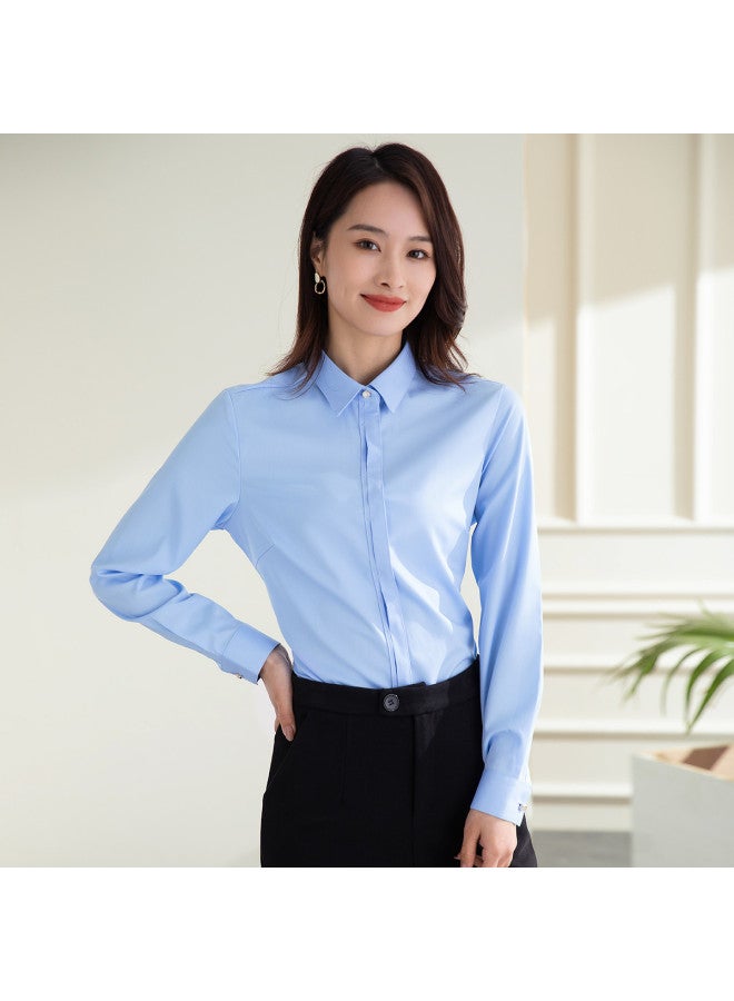 ROMON Women'S Shirt Solid Color Versatile Business Commuting Ol Three-Proof Long Sleeve Blouse - Image 3