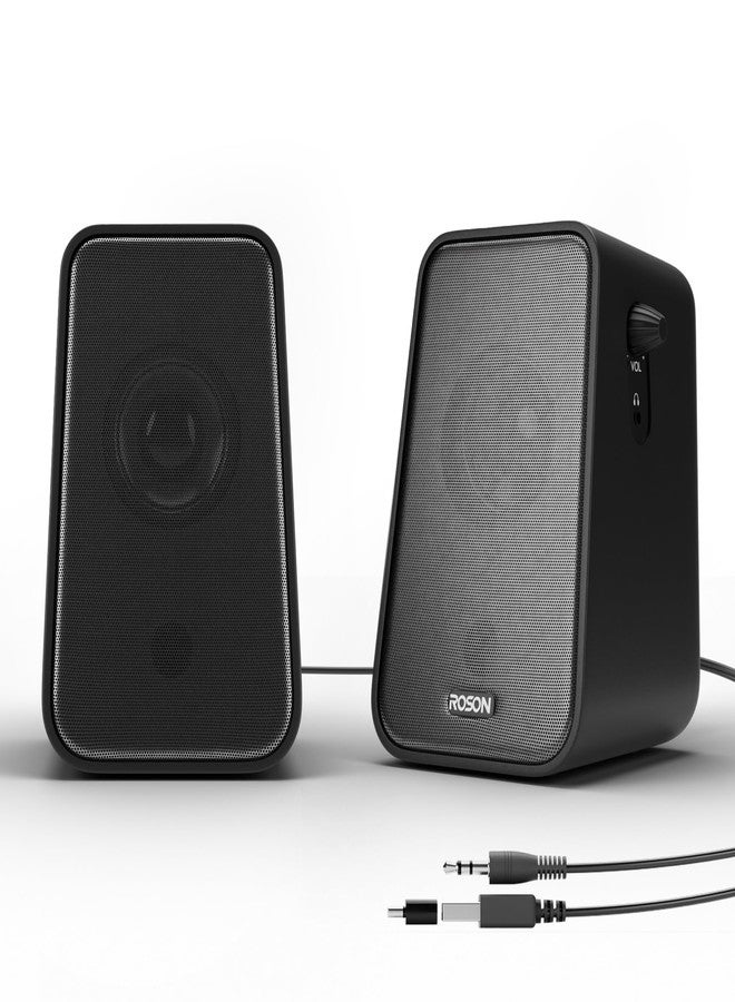 ROSON Computer Speaker, Compact Size Speaker with Headphone Jack, Enhanced Bass and Volume Control, Stereo 2.0 USB Powered 3.5mm Aux Multimedia Speakers for Laptop/Desktop/Tablets/Phone - Image 1