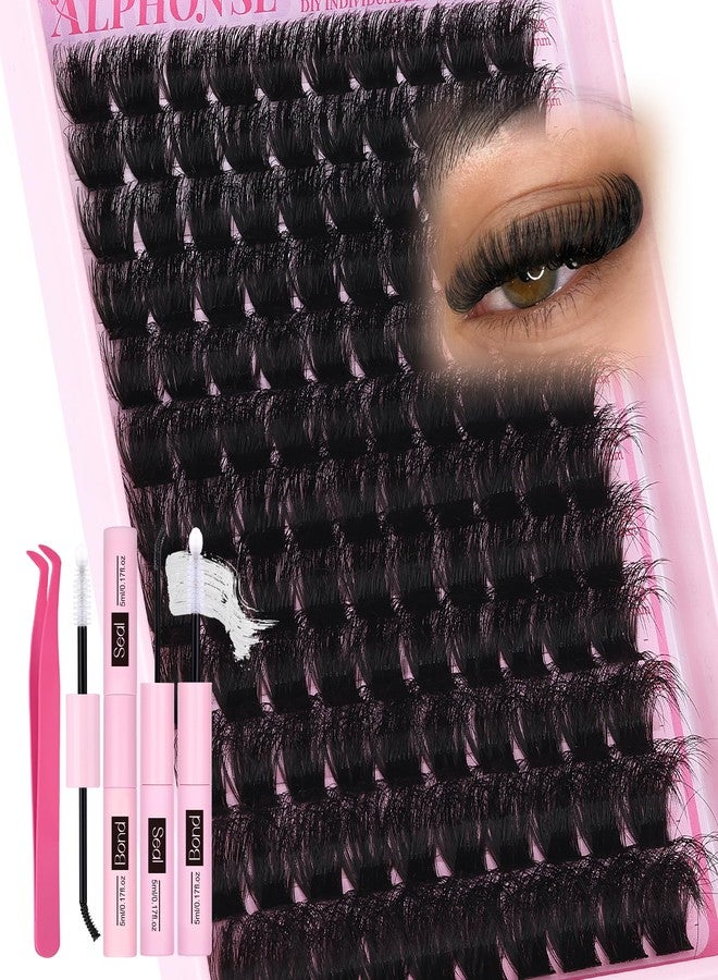 alphonse Mega Bold Lash Clusters Kit 14-24mm D-curved Cluster Eyelash Extensions Kit 200D Thick Volume Eyelash Clusters Kit with Lash Bond and Seal by ALPHONSE - Image 1
