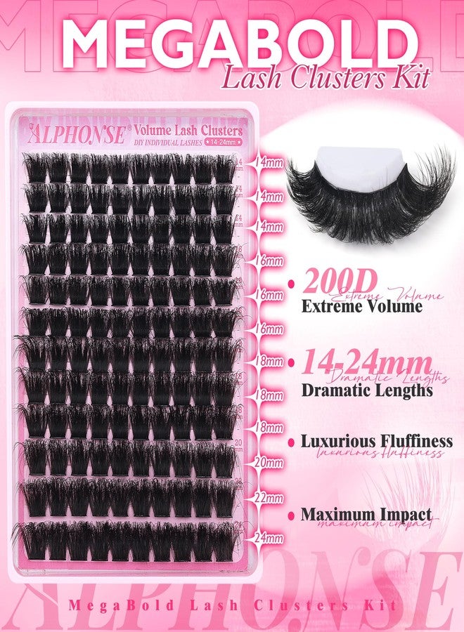 alphonse Mega Bold Lash Clusters Kit 14-24mm D-curved Cluster Eyelash Extensions Kit 200D Thick Volume Eyelash Clusters Kit with Lash Bond and Seal by ALPHONSE - Image 2