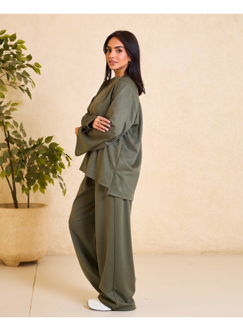 Dresscode Oversized Ribbed Olive Green Set - Image 4