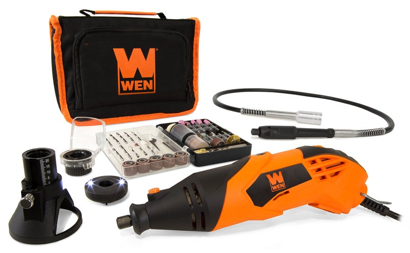WEN 23114 1.4-Amp High-Powered Variable Speed Rotary Tool with Cutting Guide, LED Collar, 100+ Accessories, Carrying Case and Flex Shaft - Image 1