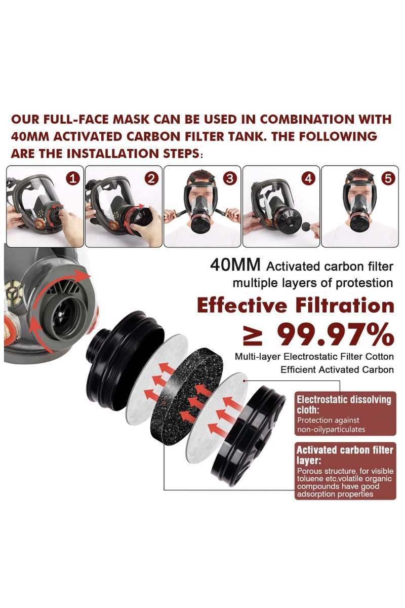 Jubilin Gas Mask for Painting, Dust, Chemicals, Pesticides, Renovation, Sanding, and Firefighting - Image 4