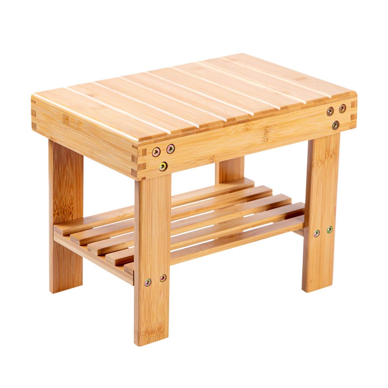 VaeFae Bamboo Small Seat Stool for Kids Foot Rest Shaving StoolStorage Shelf Durable Lightweight and Anti Slip for Home BathroomBedside  Nursery School