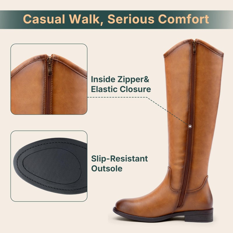Vepose Women's Knee High Boots 956 Camel Zipper Casual Weather Tall Fashion Retro Vegan Boots for Women Size 8(CJY956 Camel pu 08) - Image 5