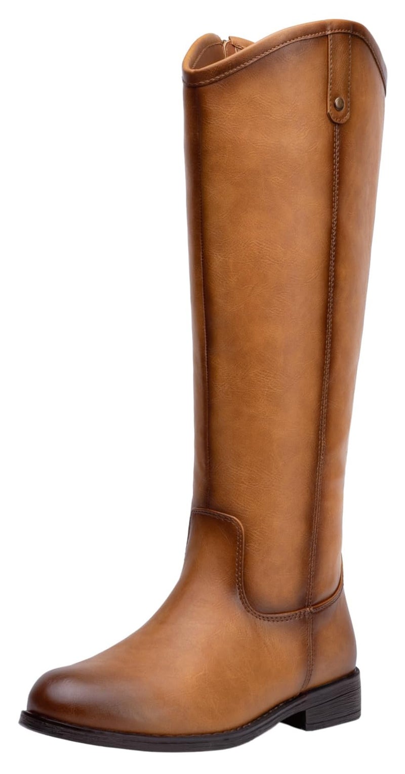 Vepose Women's Knee High Boots 956 Camel Zipper Casual Weather Tall Fashion Retro Vegan Boots for Women Size 8(CJY956 Camel pu 08) - Image 1