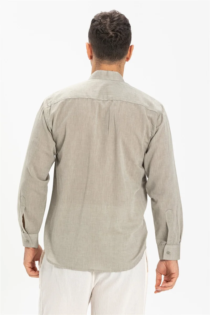 Eliş Şile Bezi Long Sleeve Şile Cloth Classic Collar Single Pocket Men's Shirt Stone 3031