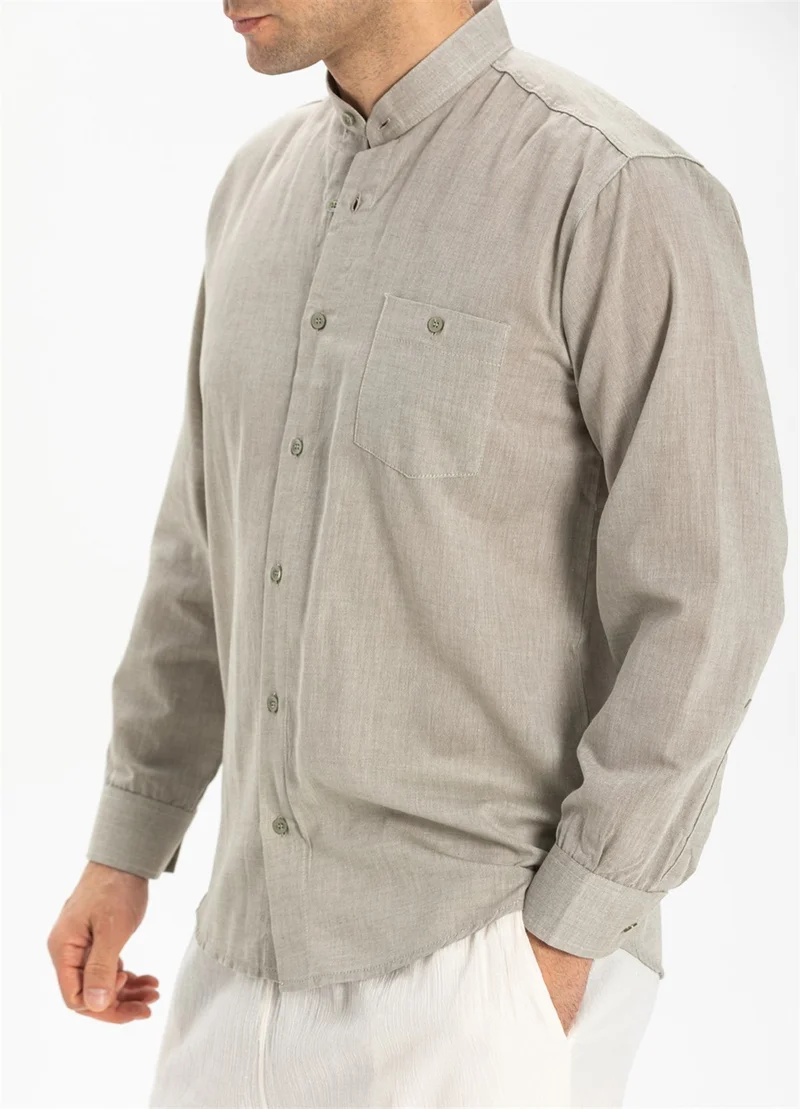 Eliş Şile Bezi Long Sleeve Şile Cloth Classic Collar Single Pocket Men's Shirt Stone 3031
