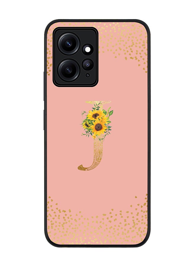 Stylizedd Rugged Black edge case for Redmi Note 12 4G Slim fit Soft Case Flexible Rubber Edges Anti Drop TPU Gel Thin Cover - Custom Monogram Initial Floral Pattern Alphabet - J - Rose Pink - Image 1