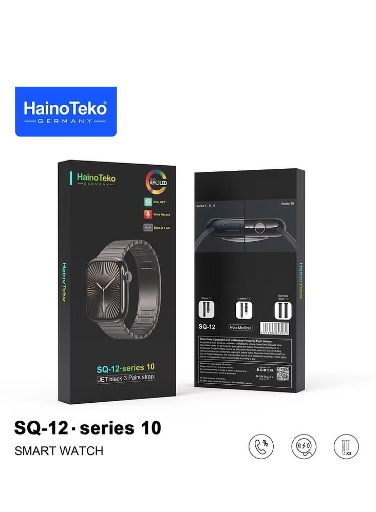 Haino Teko SQ12 Series 10 Jet Black Smart Watch With 3 Pairs Strap Black - Image 1