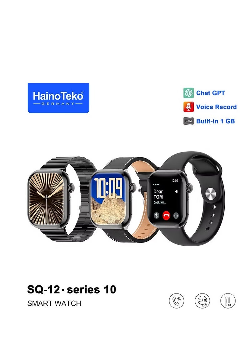 Haino Teko SQ12 Series 10 Jet Black Smart Watch With 3 Pairs Strap Black - Image 2
