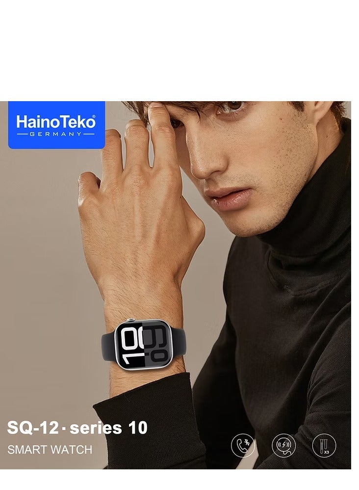 Haino Teko SQ12 Series 10 Jet Black Smart Watch With 3 Pairs Strap Black - Image 3
