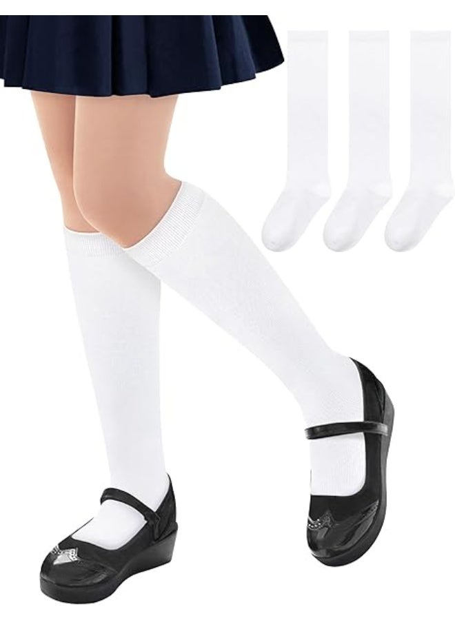 3 Pairs of Girls Knee High Socks, School Uniform, Girls Cotton Long Socks, Dress Socks, Kids Seamless Socks - Image 1