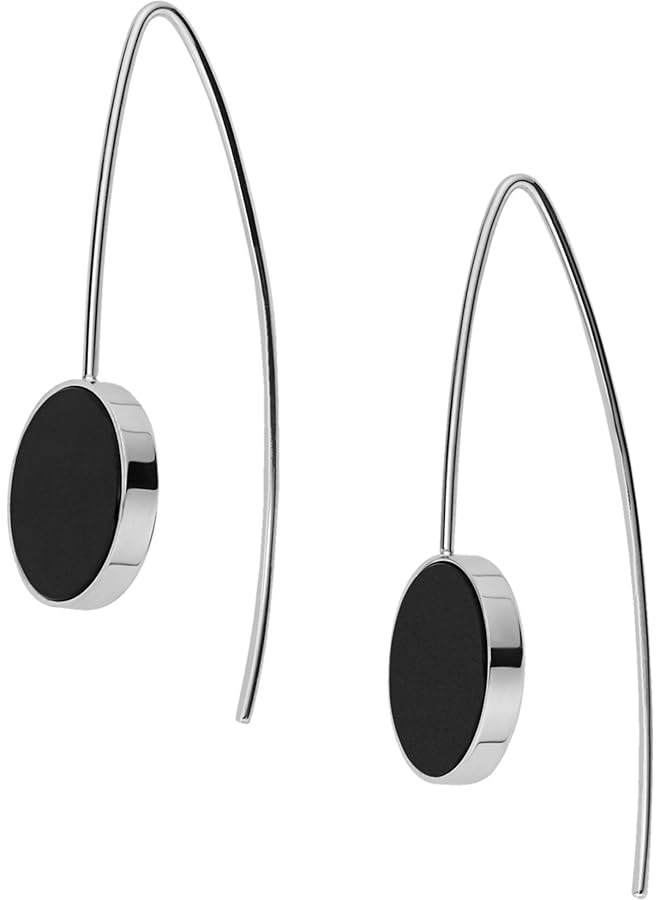 سكاجين أقراط أذن نسائية من الفولاذ المقاوم للصدأ من إيلين باللون الأسود من العقيق مع خطاف للإغلاق باللون الفضي