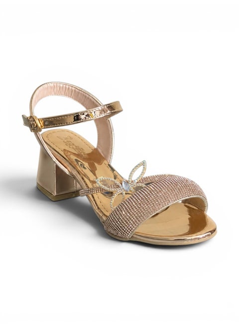 sandal heeled leather Shiny with butterfly SN-818 - Rose-Gold