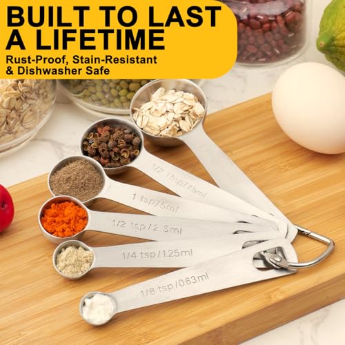 JETONN Stainless Steel Measuring Spoons Set, 6 Piece Metal Measuring Spoon Set for Dry & Liquid Ingredients, Heavy Duty 18/8 Steel with Engraved US & Metric Marks, Nesting Kitchen Spoons for Cooking Baking - Image 5