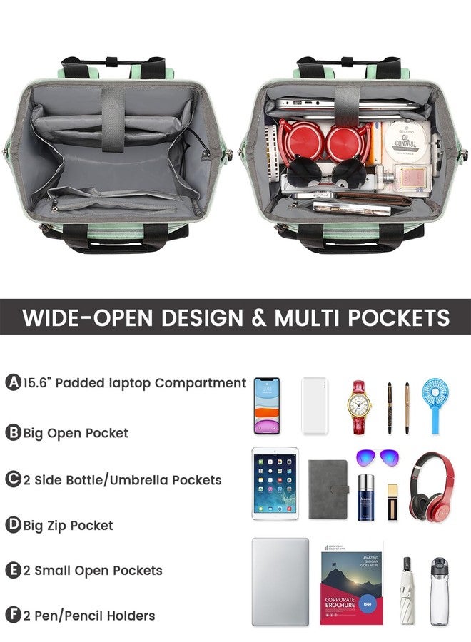 FALANKO Laptop Backpack for Women,College Work Teacher backpack for 15.6 Inch laptop with USB Charging Port,Travel Anti Theft Laptops Backpack RFID Anti Theft, Shoulder Purse Bags Green Black - Image 2