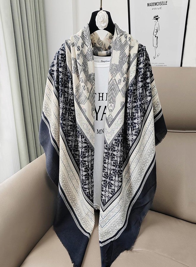 كي-اليوون وشاح مربع كبير من كي-إليون، 51 بوصة، مصنوع من القطن والكتان، وشاح أنيق، وشاح لربط الشعر، وشاح للرقبة للنساء، H2307، مقاس واحد - Image 5