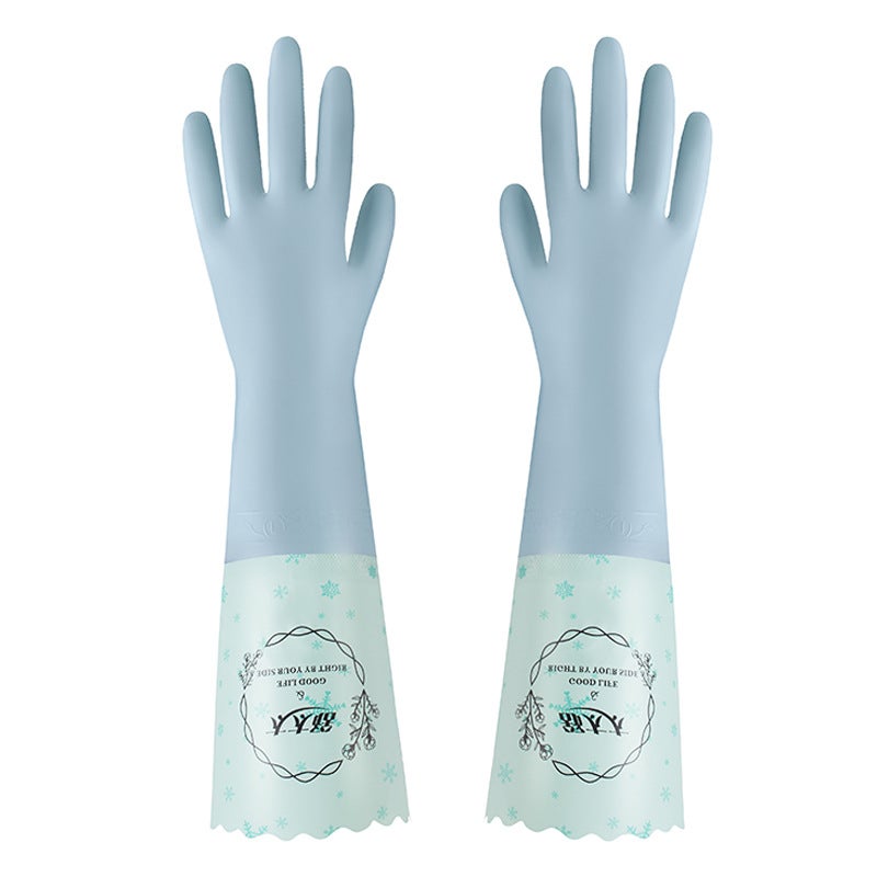 Thick Fleece-Lined Waterproof Rubber Gloves for Dishes and Cleaning Morandi blue velvet wide mouth Morandi blue velvet wide mouth