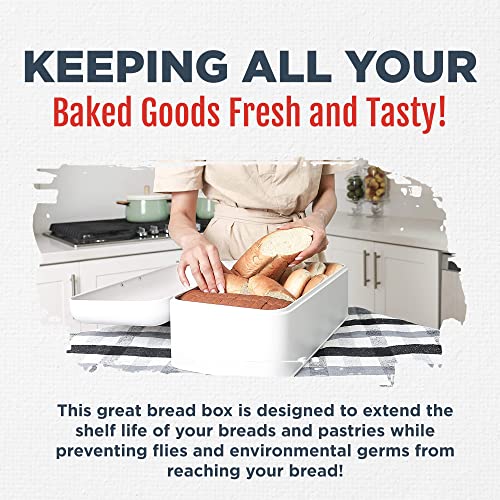 Culinary Couture Extra Large White Bread Box for Kitchen Countertop - Holds 2 Loaves - 16.5" x 9" x 6.5" - Stainless Steel Vintage Bread Boxes for Kitchen Counters - Image 3