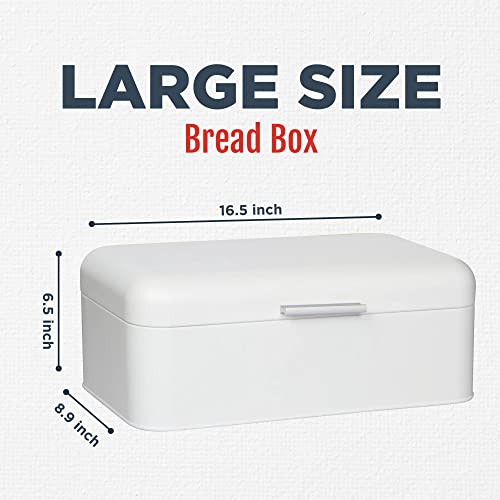 Culinary Couture Extra Large White Bread Box for Kitchen Countertop - Holds 2 Loaves - 16.5" x 9" x 6.5" - Stainless Steel Vintage Bread Boxes for Kitchen Counters - Image 2