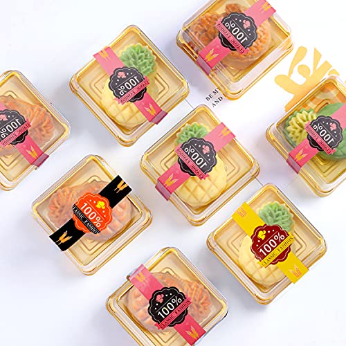 Lainrrew 50 Pcs 3.5 Inch Mini Cake Box, Clear Plastic Cupcake Container for Muffins, Cookies, Mooncakes - Small Single Dessert Holder for Wedding, Birthday - Bonus 50 Pcs Gold Stickers - Image 5