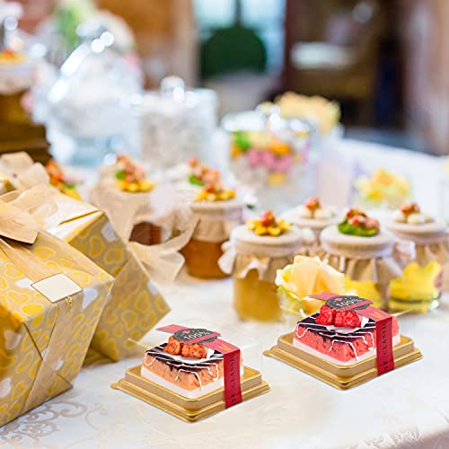 Lainrrew 50 Pcs 3.5 Inch Mini Cake Box, Clear Plastic Cupcake Container for Muffins, Cookies, Mooncakes - Small Single Dessert Holder for Wedding, Birthday - Bonus 50 Pcs Gold Stickers - Image 2