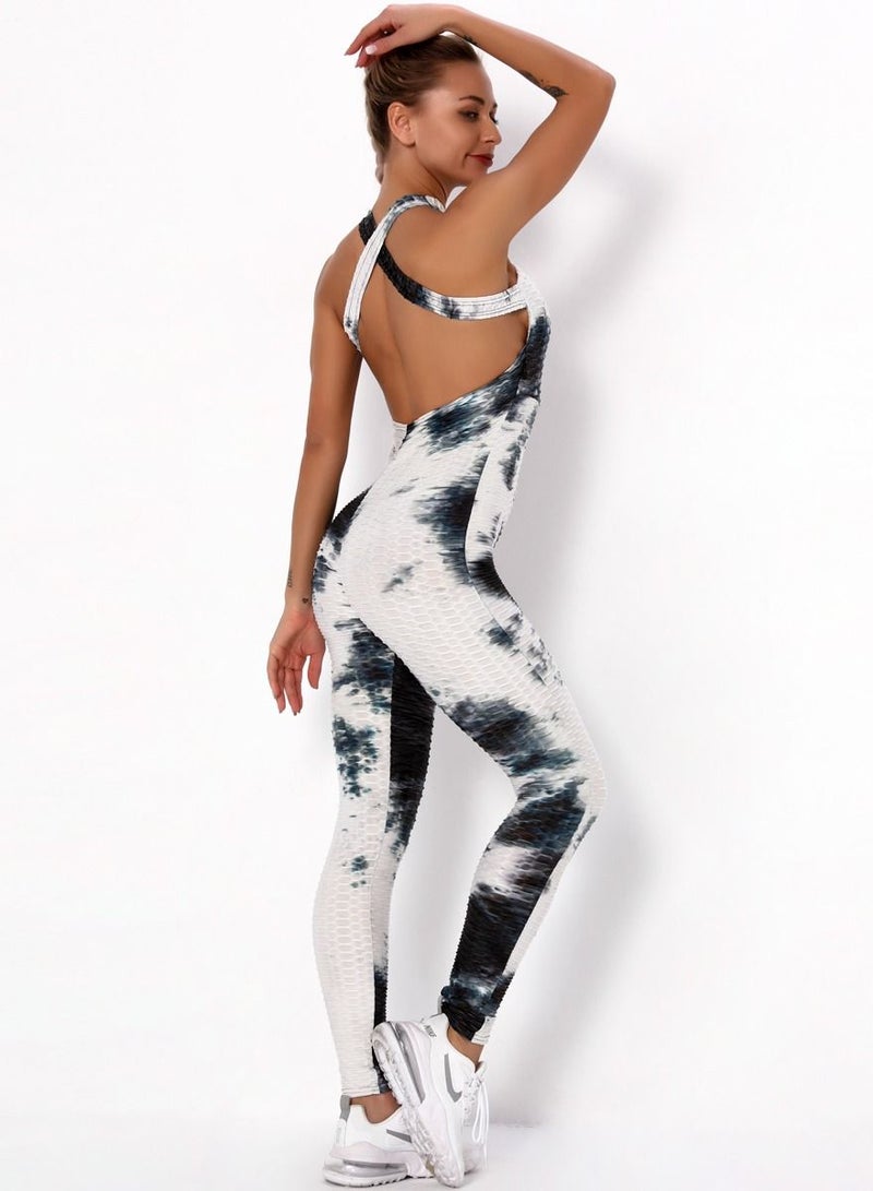 Loquat Women Quick Dry Breathable Yoga Jumpsuit Black/White  - Image 2