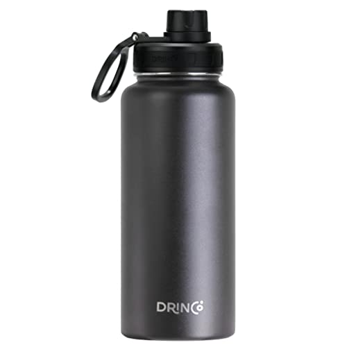 DRINCO Stainless Steel Water Bottle Spout Lid Vacuum Insulated Double Wall Water Bottle Wide Mouth (40oz 32oz 22oz 18oz 14oz) Leak Proof Keep Cold Sport Camping Hiking (32 oz, 32oz Black) - Image 1