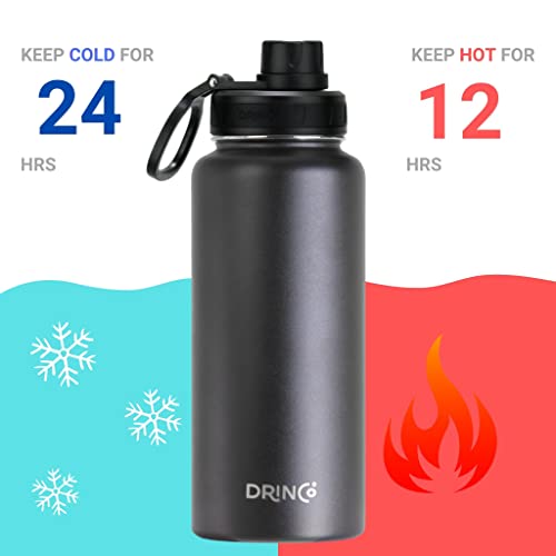 DRINCO Stainless Steel Water Bottle Spout Lid Vacuum Insulated Double Wall Water Bottle Wide Mouth (40oz 32oz 22oz 18oz 14oz) Leak Proof Keep Cold Sport Camping Hiking (32 oz, 32oz Black) - Image 3