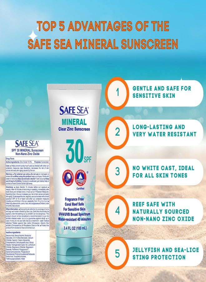 Safe Sea Zinc Oxide Sunscreen SPF30 | Clear Mineral Face And Body Sunscreen Without White Cast | Anti-Jellyfish Sting Protective Lotion | 3.4Oz (100ml) (1 Pack) - Image 2