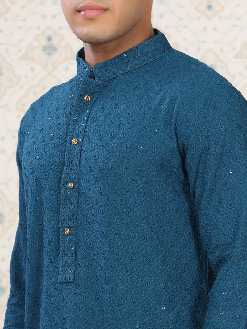 SWAGG INDIA كُرتا قطنية هندسية عادية مزخرفة للرجال - Image 2