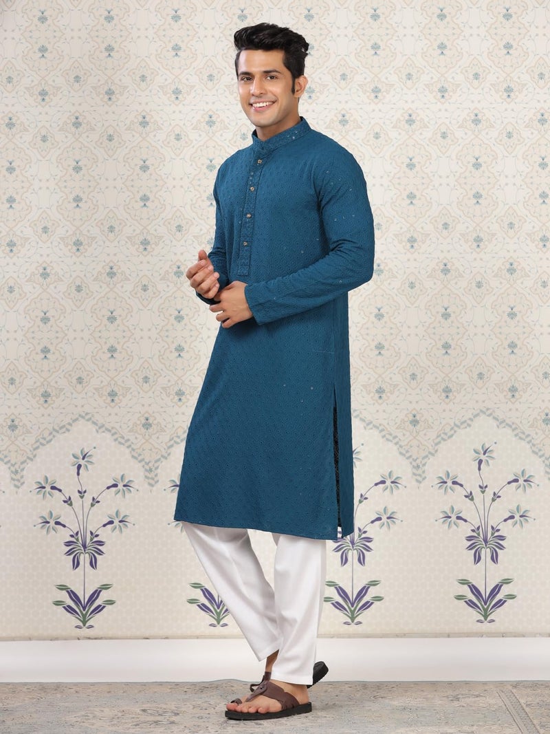 SWAGG INDIA كُرتا قطنية هندسية عادية مزخرفة للرجال - Image 3