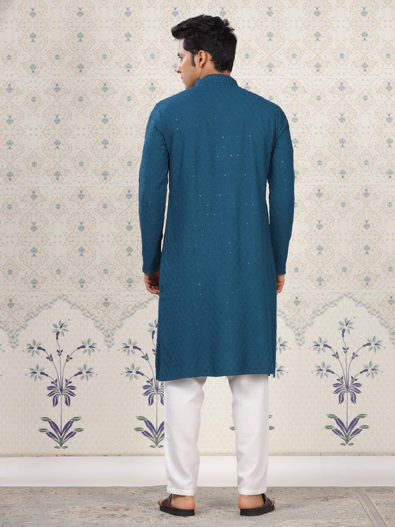 SWAGG INDIA كُرتا قطنية هندسية عادية مزخرفة للرجال - Image 4