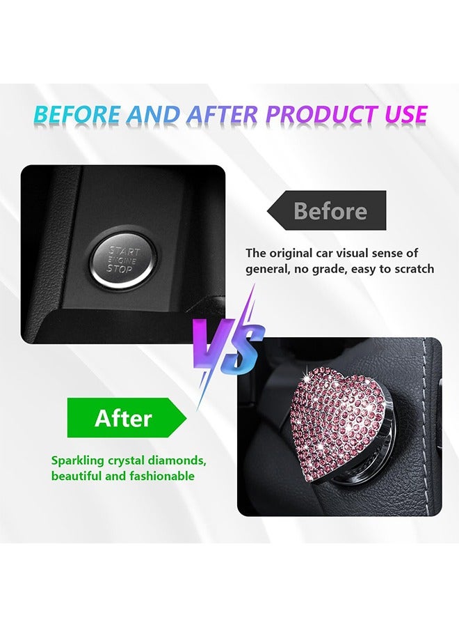 كيلا 1 عبوة غطاء زر تشغيل محرك السيارة، ملصق زر تشغيل المحرك، ملصق زر تشغيل على شكل قلب، ملصق زر تشغيل حجر الراين اللامع، ديكور داخلي للسيارة ديكور داخلي للنساء والفتيات - Image 3