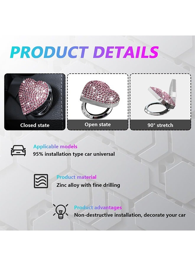 كيلا 1 عبوة غطاء زر تشغيل محرك السيارة، ملصق زر تشغيل المحرك، ملصق زر تشغيل على شكل قلب، ملصق زر تشغيل حجر الراين اللامع، ديكور داخلي للسيارة ديكور داخلي للنساء والفتيات - Image 4