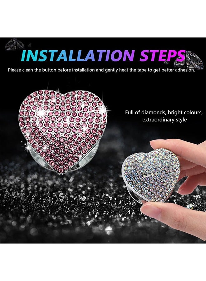 كيلا 1 عبوة غطاء زر تشغيل محرك السيارة، ملصق زر تشغيل المحرك، ملصق زر تشغيل على شكل قلب، ملصق زر تشغيل حجر الراين اللامع، ديكور داخلي للسيارة ديكور داخلي للنساء والفتيات - Image 2
