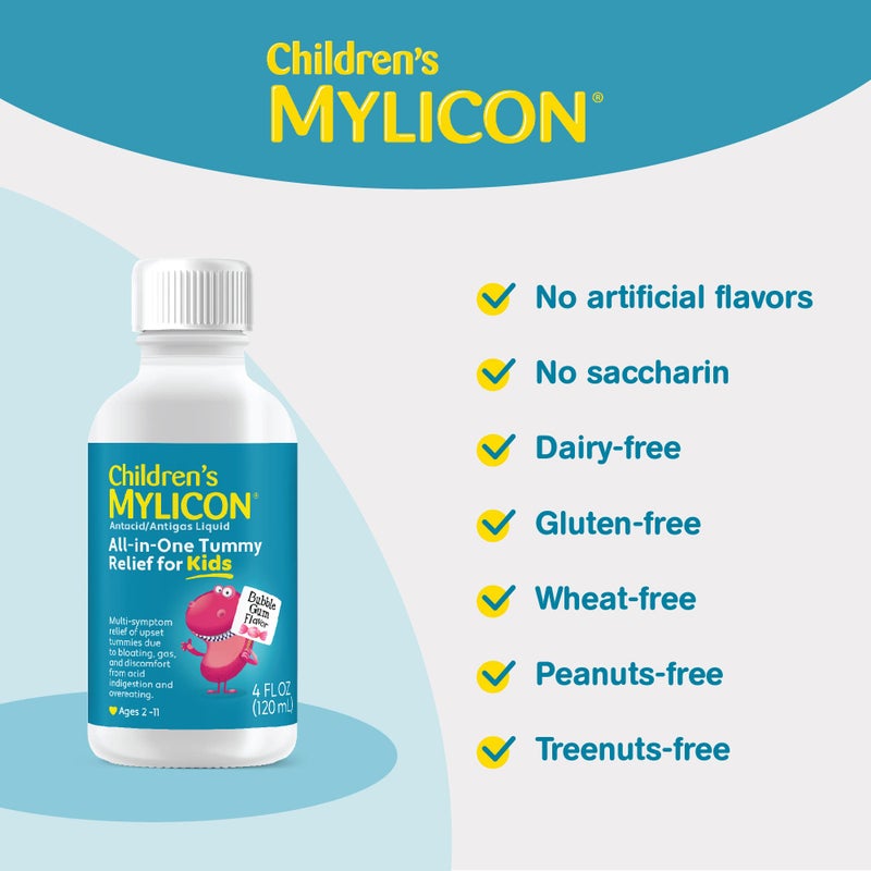 Mylicon Children's Mylicon All-in-One Tummy Relief Liquid For Indigestion for Kids, Bubble Gum Flavor, 4oz - Image 3