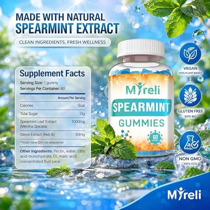 MYRELI Spearmint Leaf Extract 1000 mg Gummies - Herbal Mentha Spicata Chews with High Strength Botanical Extract for Daily Balance, Digestive Comfort, Breath Support and Focus, 60 Vegan Chewables - Image 3